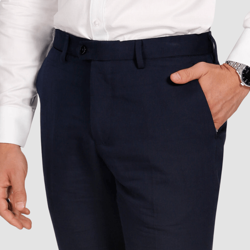 Brooksfield Mens Slim Fit Essential Linen Blend Trouser in Navy