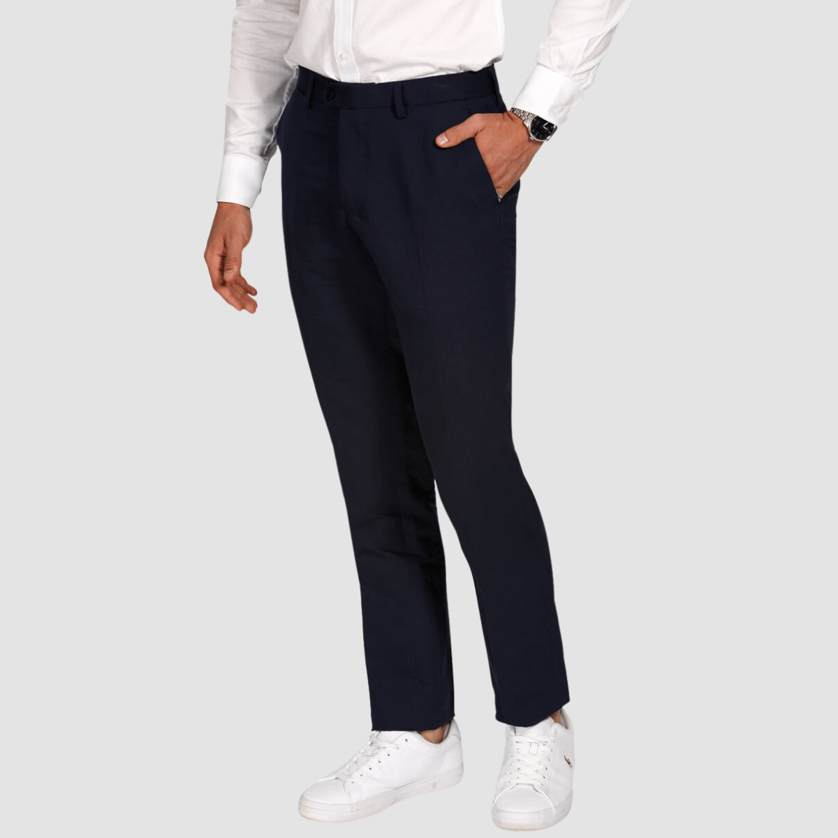 front view of the Brooksfield Mens Slim Fit Essential Linen Blend Trouser in Navy