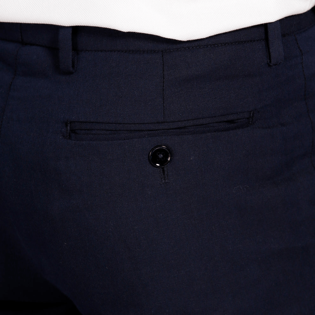 back button details of the Brooksfield Mens Slim Fit Essential Linen Blend Trouser in Navy