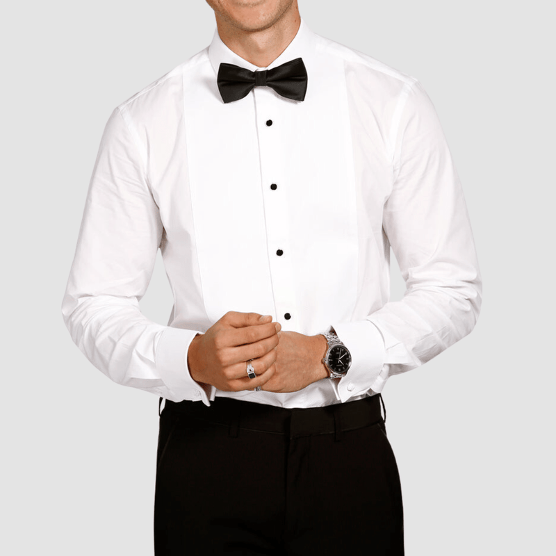 front view of the Brooksfield Tailored Fit Tuxedo Dinner Dress Shirt in White