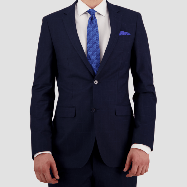 Bruton Tailored Fit Mens Abram Suit in Navy Check FT1
