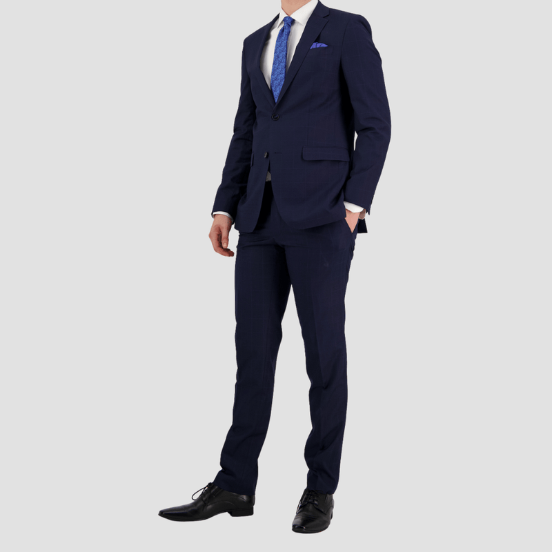 Bruton Slim Fit Mens Abram XL Suit in Navy Check FT1