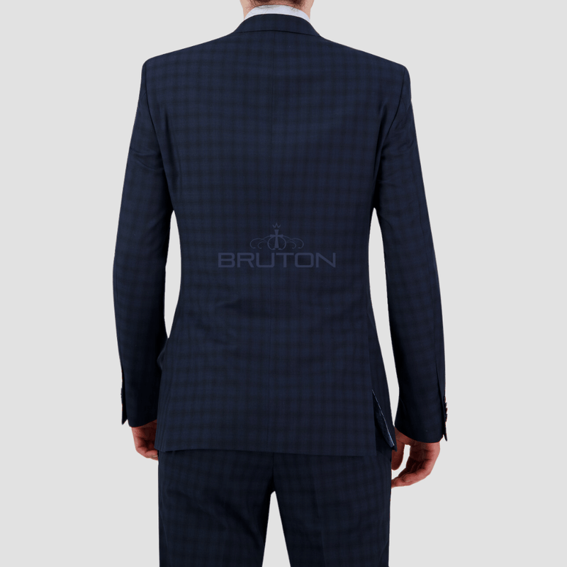 Bruton Slim Fit Mens Jose Suit in Navy Check FT9