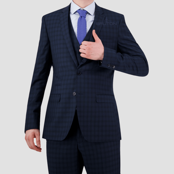 Bruton Slim Fit Mens Jose Suit in Navy Check FT9