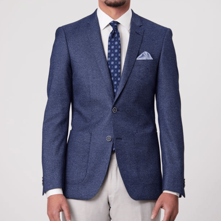 Bruton Adin Slim Sports Jacket—blue slim fit with notch lapel and four‑button sleeve.