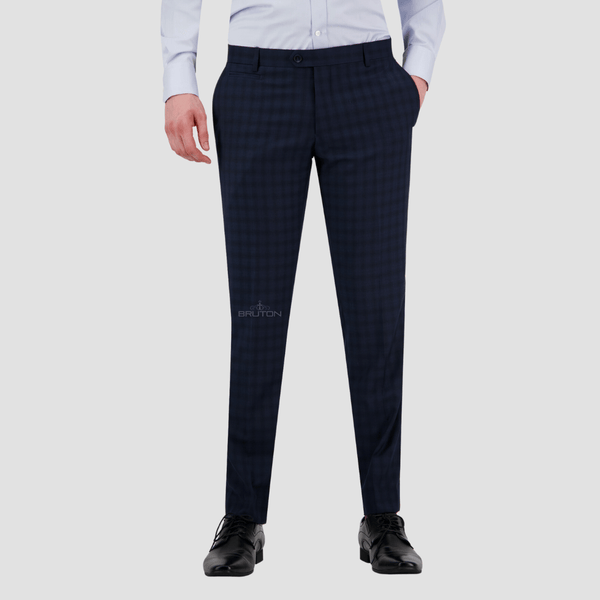 Bruton Slim Fit Mens Jesse Trouser in Navy Check FT9