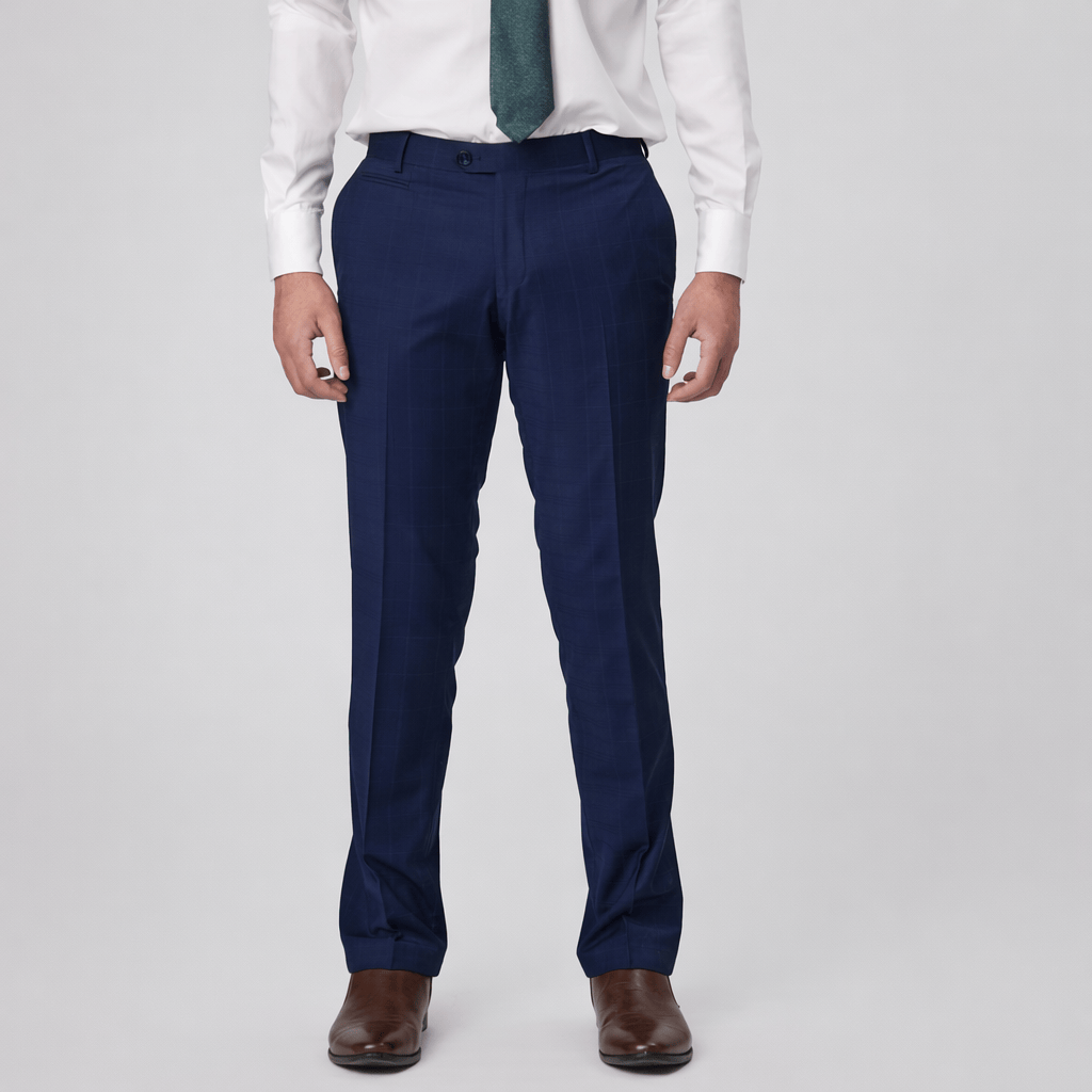 Bruton Jesse/Noah Navy Cornerstone Trouser—check design.