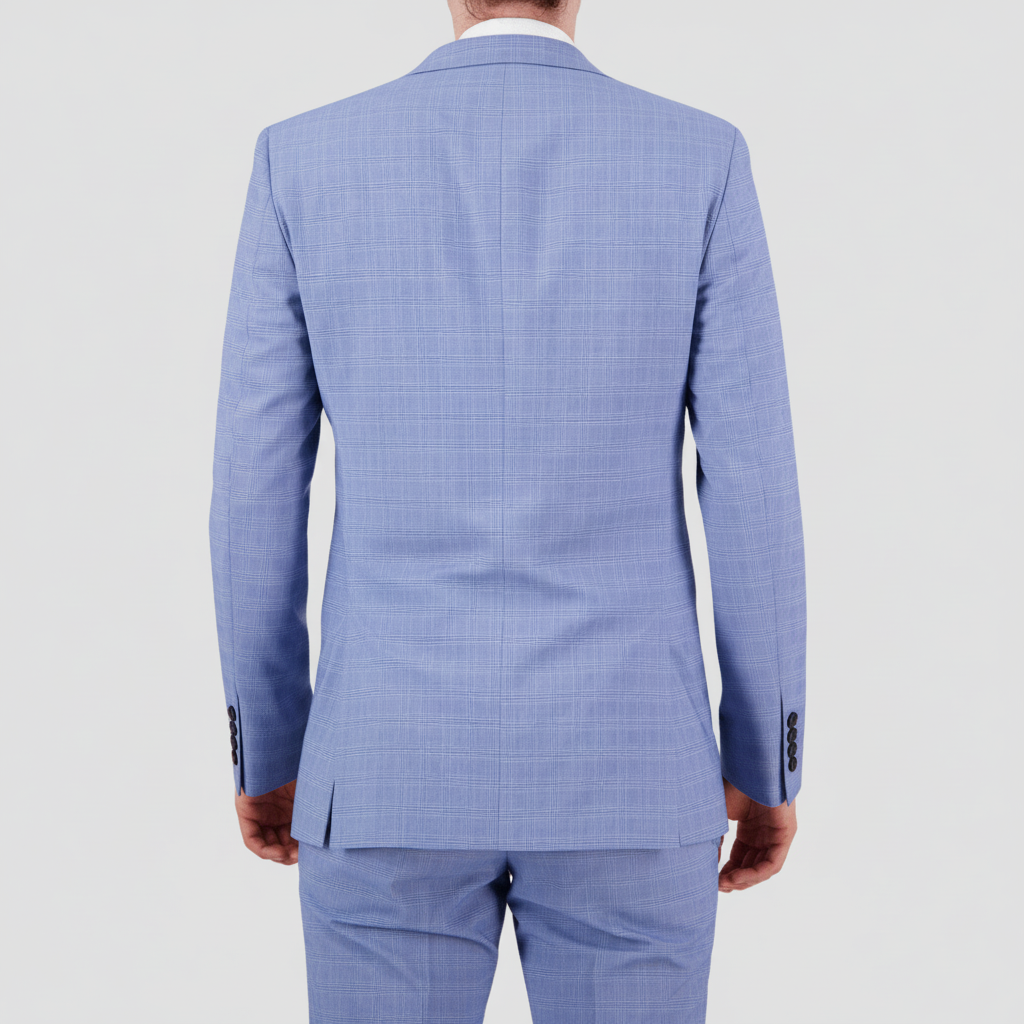 Bruton’s Jed Jadestone Sky Suit—slim fit with peak lapel, sharp tailoring and a polished performance finish. 