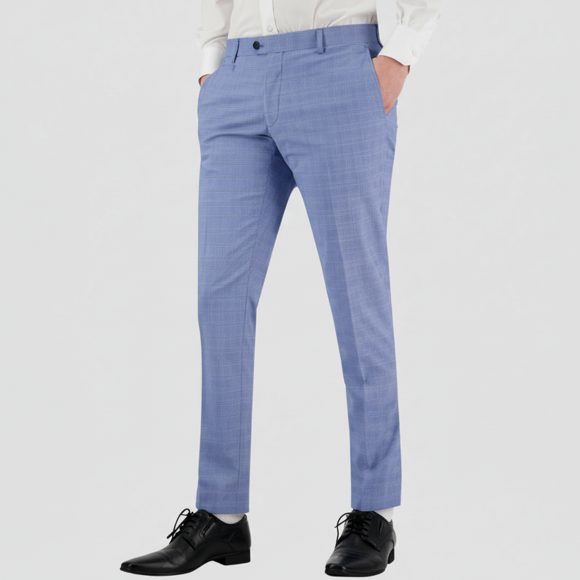Bruton Slim Fit Men's Jesse Jadestone Suit Trouser in Sky Terry-Rayon Blend