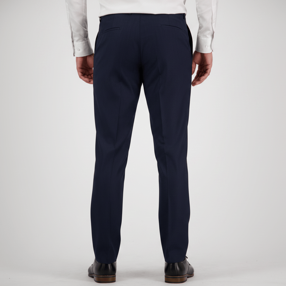 Slim‑fit charcoal‑blue houndstooth suit trousers by Bruton