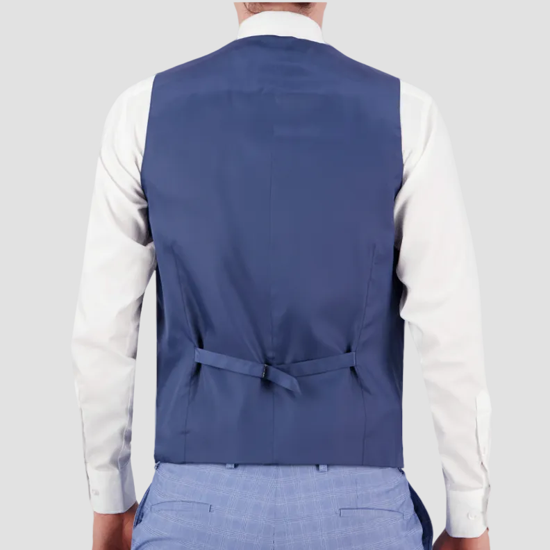 Saul Jadestone slim fit vest in Sky—clean lines, four‑button front and a sleek performance finish.