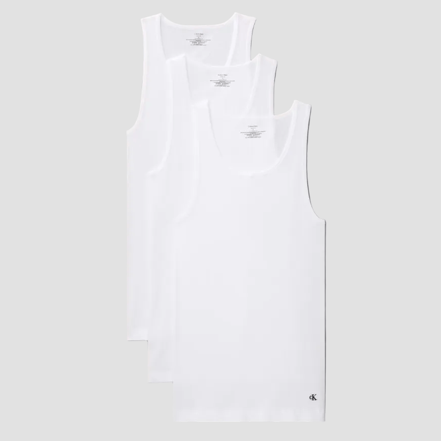 Calvin Klein Men's Classic Fit Ribbed Tank Tops 3 Pack in White Cotton