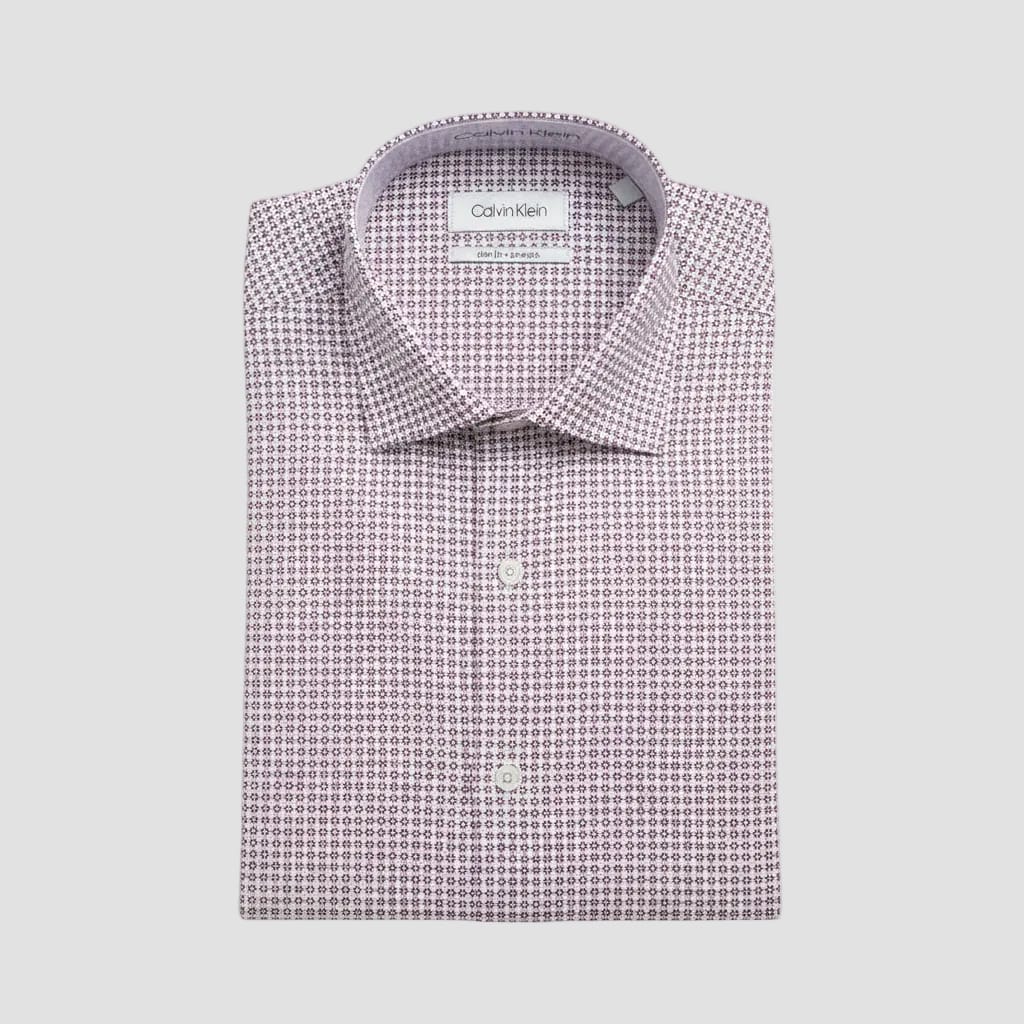 Patterned shirt in packaging with visible brand label