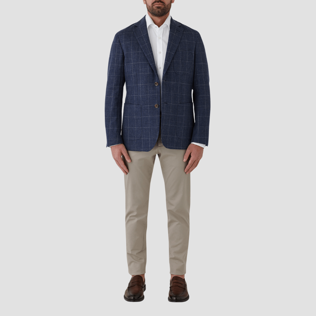 Cambridge classic fit malvern sports jacket in blue window check linen