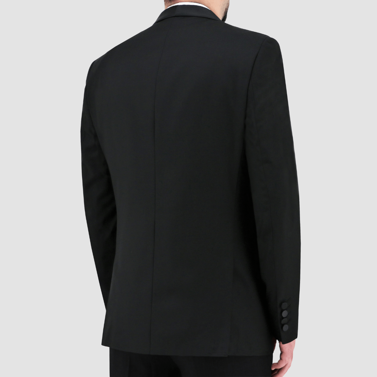 Back view of the Christian Brookes Slim Fit Shawl Tuxedo in Black