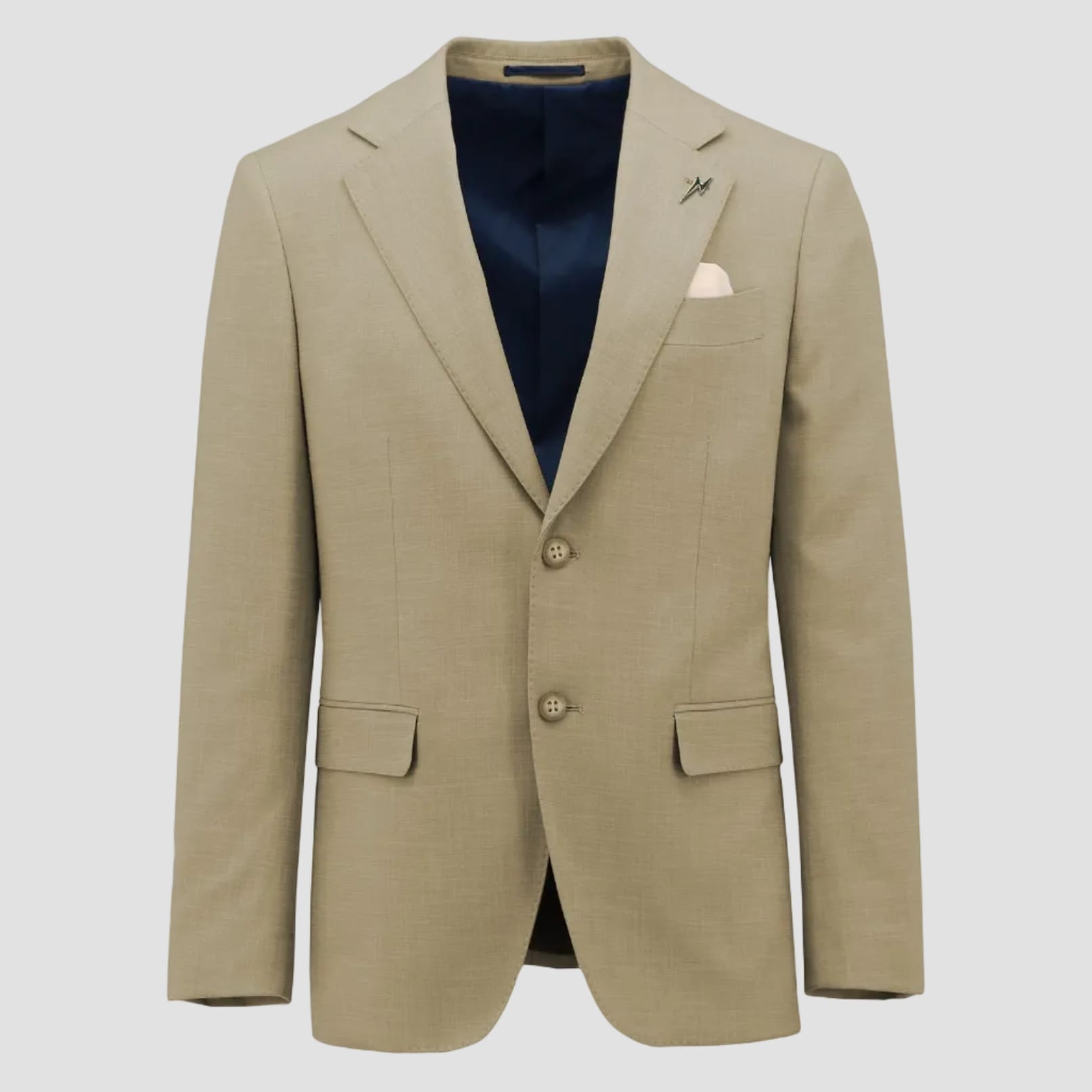 Christian Brooks Tan Suit, with comfort tailored fit and pick stitch detail.