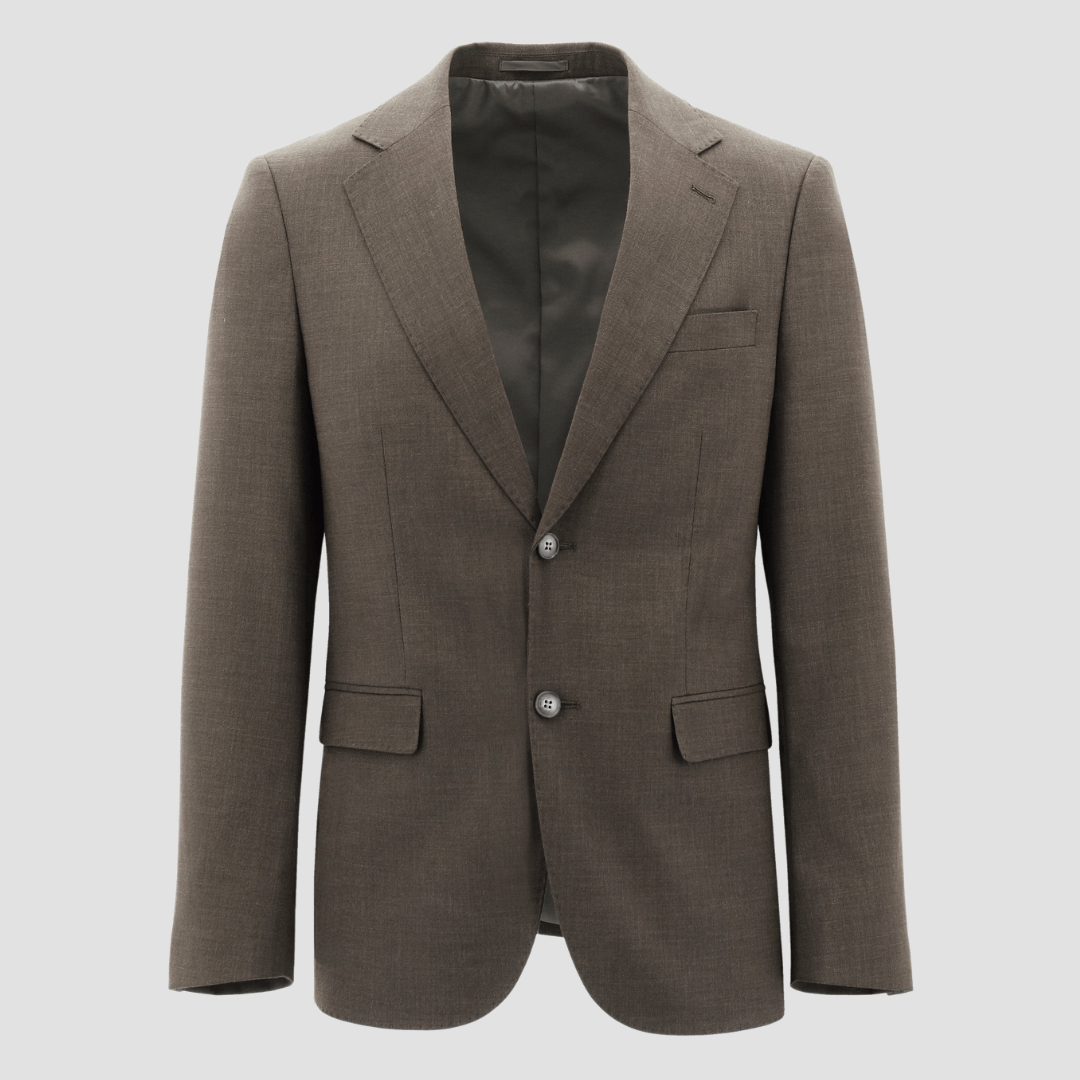 A brown slim fit Turin Edward preset suit by Christian Brookes with textured tailoring.