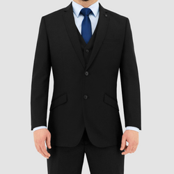 Front view of the Christian Brookes Slim Fit Bond Suit in Black Short