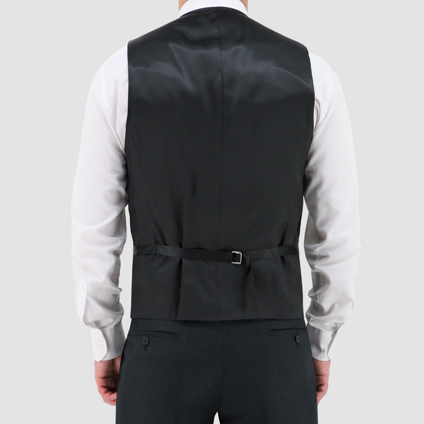 back view of the Christian Brookes Classic Fit Ryan Vest in Charcoal