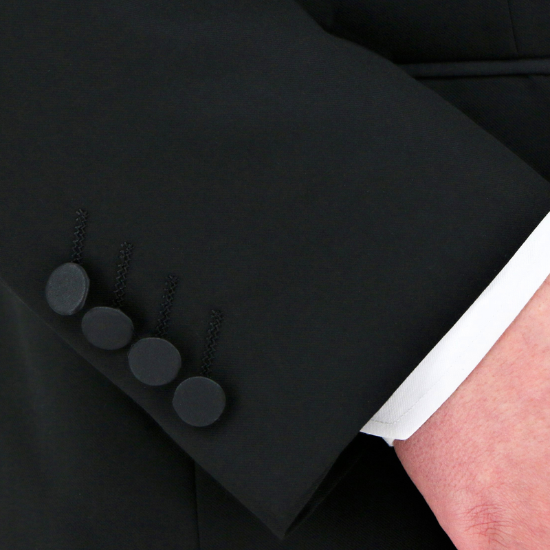 Cuff details of the Christian Brookes Slim Fit Shawl Evening Suit in Black