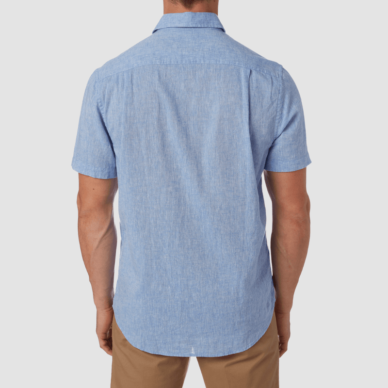 City Club Vacay Short Sleeve Shirt in Chambray Blue Linen