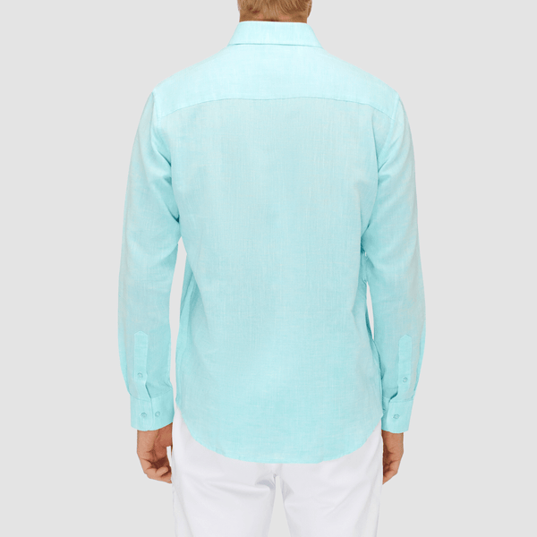 City Club Resort Mens Linen Shirt in Aqua Blue