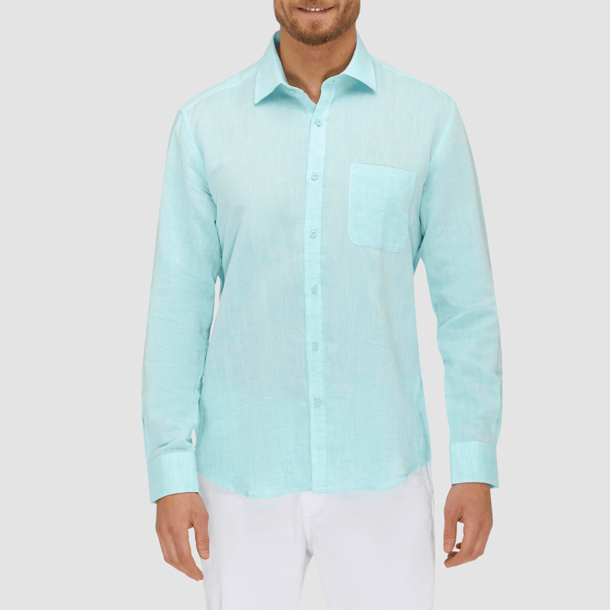 City Club Resort Mens Linen Shirt in Aqua Blue