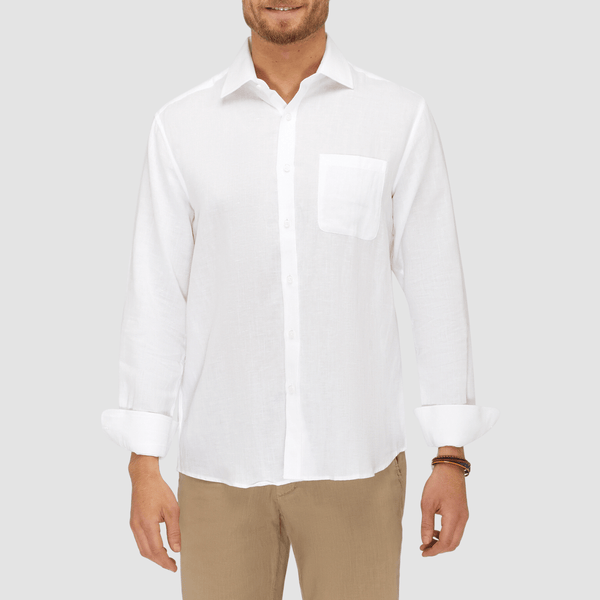 City Club Resort Mens Linen Shirt in White