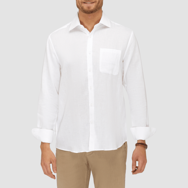 City Club Resort Mens Linen Shirt in White