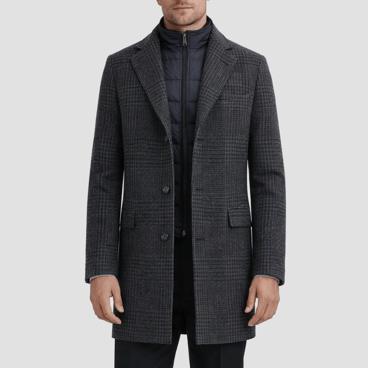 Men’s Blois Overcoat in Navy‑Grey Check by Daniel Hechter