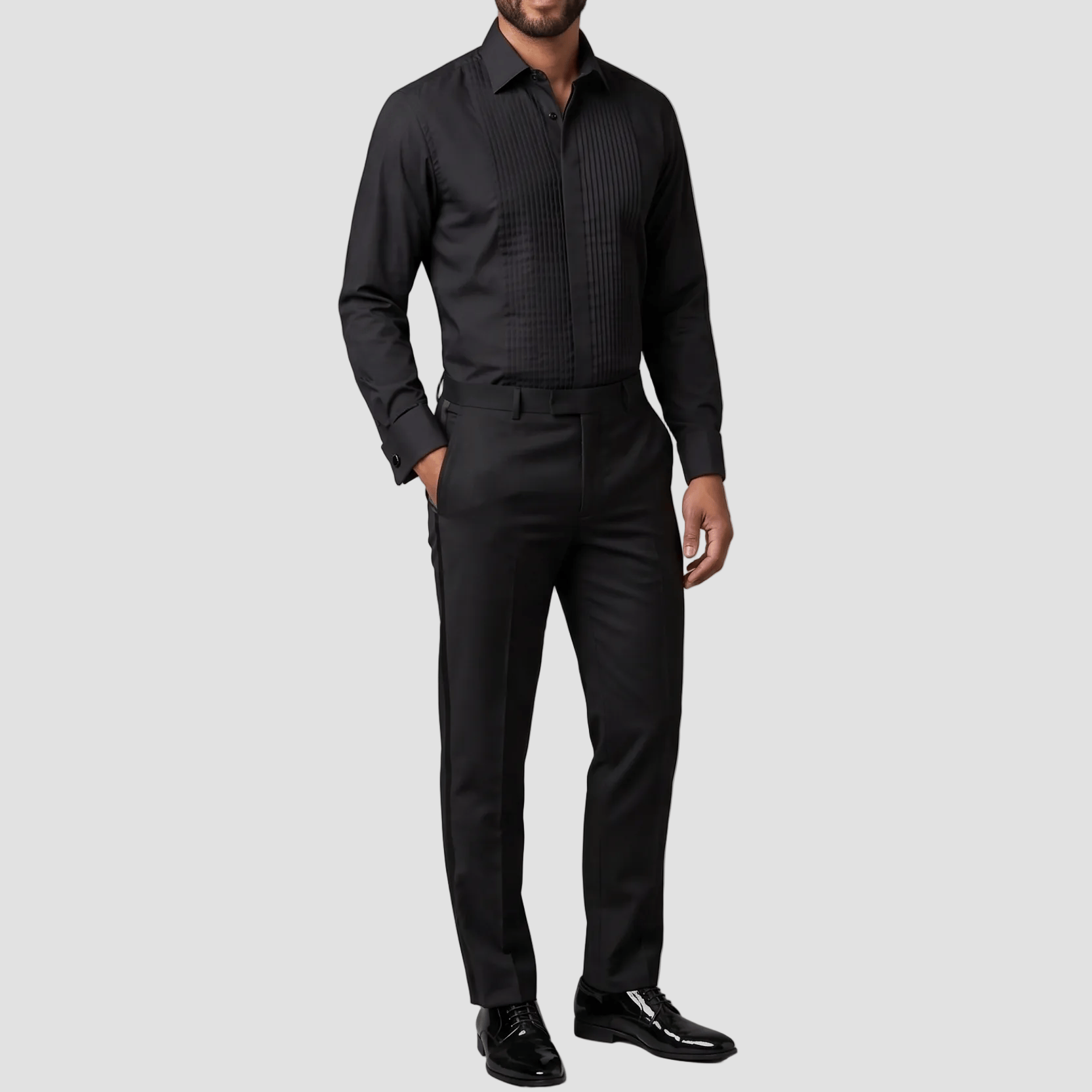 Daniel Hechter Men's Slim Fit Dinner Shirt Frill in Black