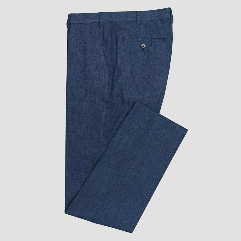 Slim fit linen blend Edward trousers in blue.