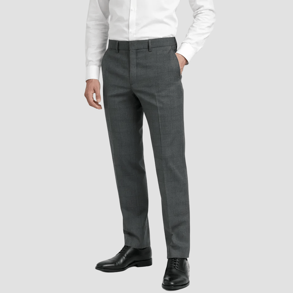 Daniel Hechter’s charcoal Edward slim fit trouser in Australian Merino wool with stretch and subtle check.