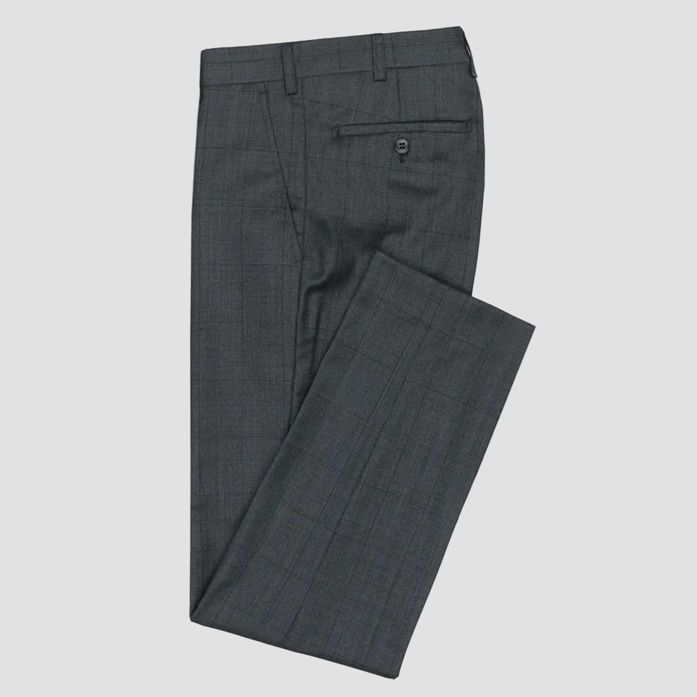Daniel Hechter’s charcoal Edward slim fit trouser in Australian Merino wool with stretch and subtle check.