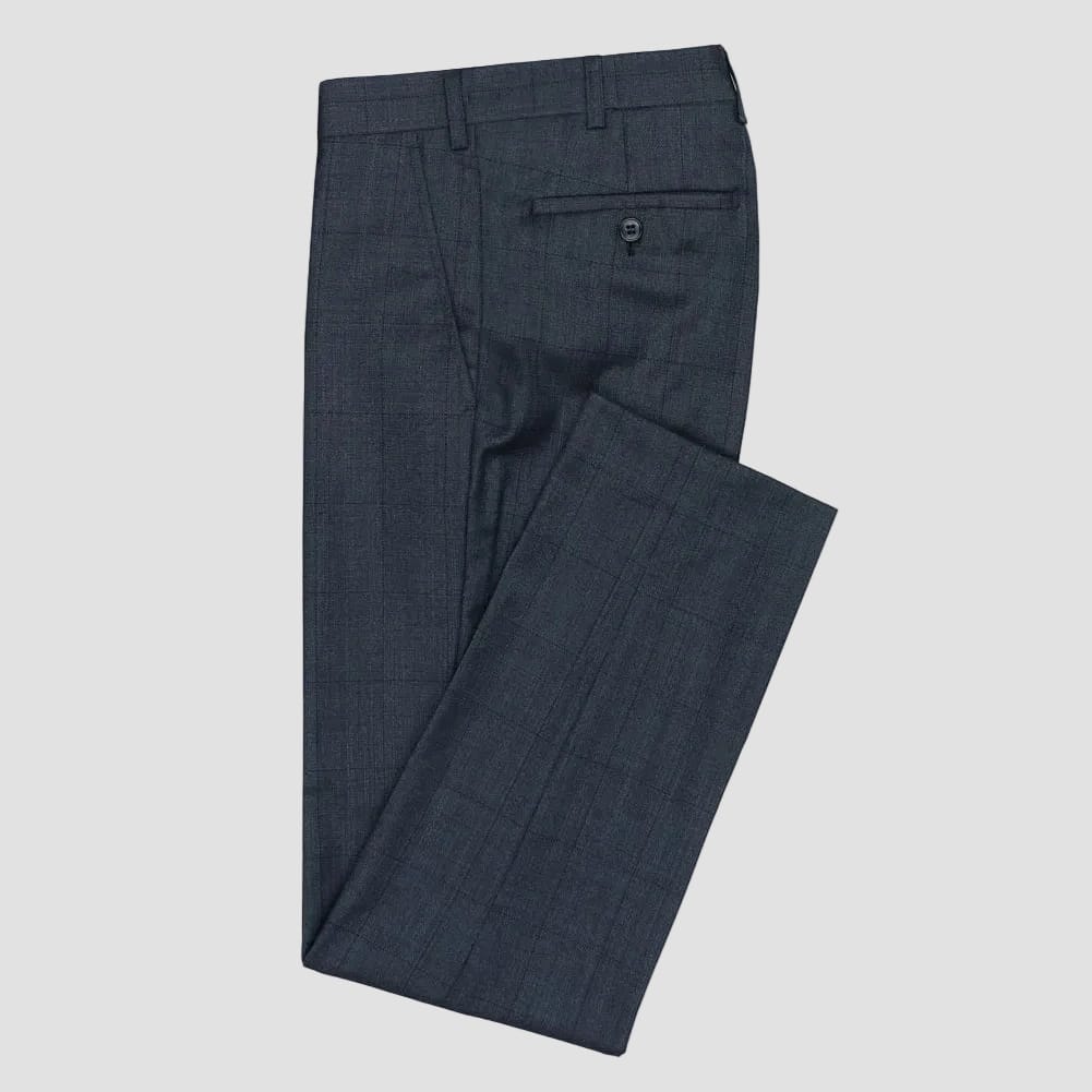 Daniel Hechter’s navy Edward slim fit trouser in Australian Merino wool with stretch and subtle check.
