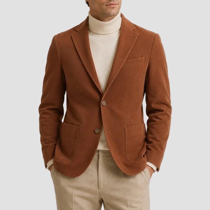 Daniel Hechter Men’s Slim Fit Prague Sports Jacket in Rust, made from stretch cotton.