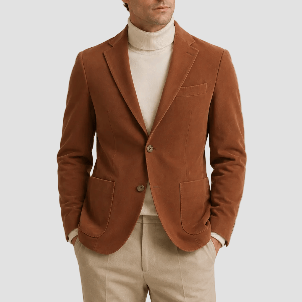 Daniel Hechter Men’s Slim Fit Prague Sports Jacket in Rust, made from stretch cotton.
