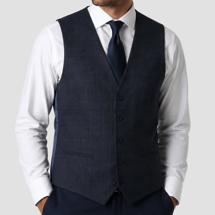 A navy slim fit Ryan vest by Daniel Hechter in Australian Merino wool with stretch. 