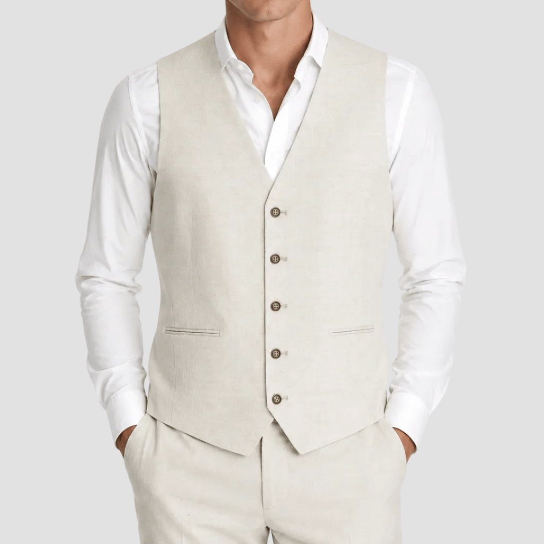 Daniel Hechter's sand Ryan slim fit linen vest.