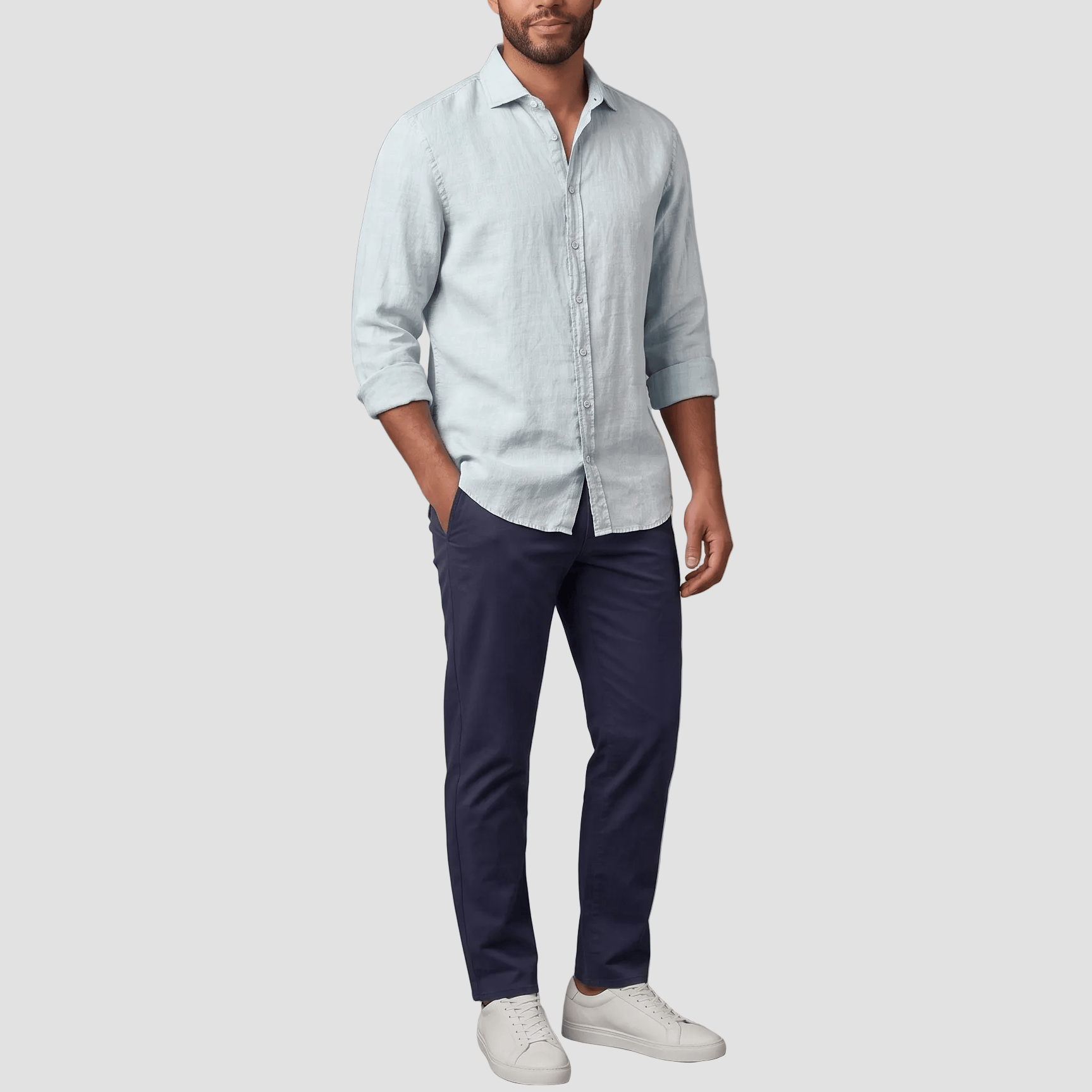 Daniel Hechter Men's Slim Fit Sel Shirt in Blue, made from a linen cotton blend.