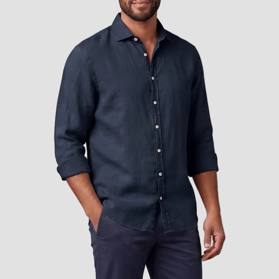 Daniel Hechter Men's Slim Fit Sel Shirt in Navy, made from a linen cotton blend.