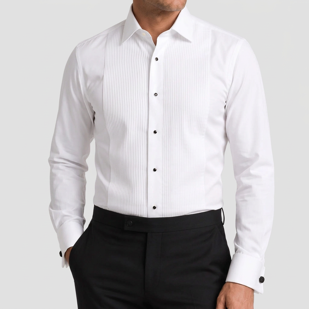 Men's Wing Stud Dinner Shirt in White by Daniel Hechter