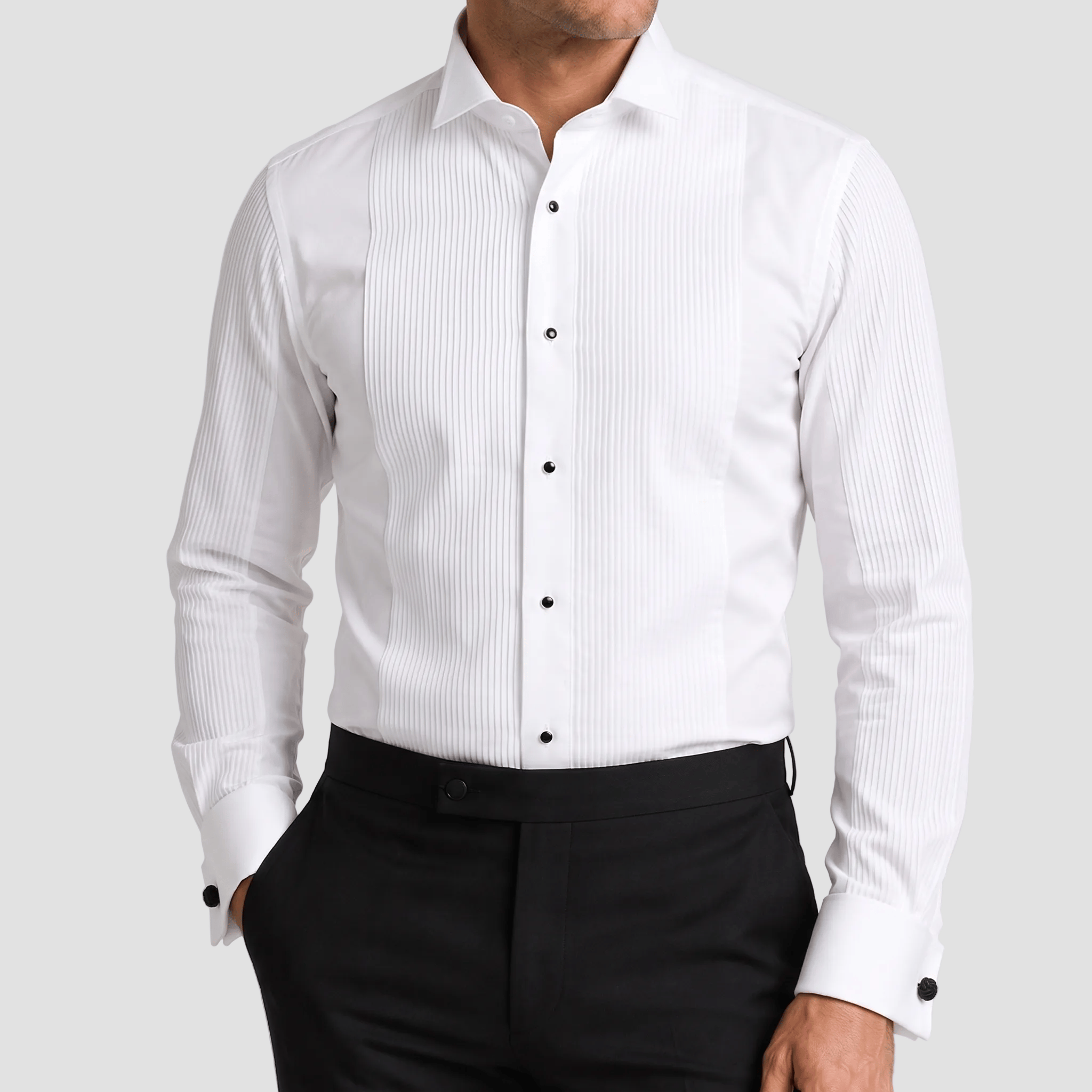 Men's Wing Stud Dinner Shirt in White by Daniel Hechter