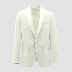 Front view of the Christian Brookes Shawl Lapel Mens Evening Jacket in White