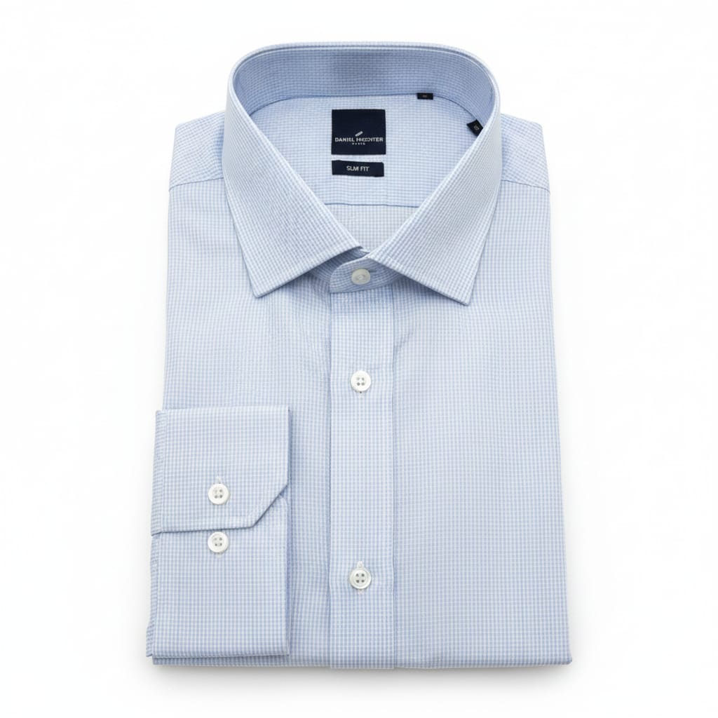 blue check shirt