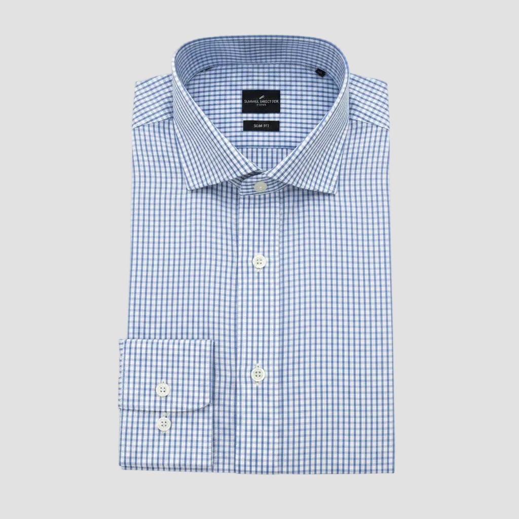 blue check shirt