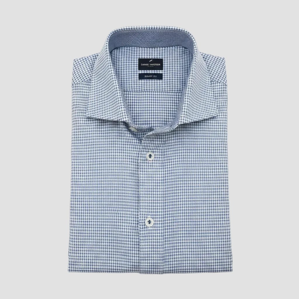 blue pattern shirt