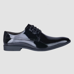 Side view of the Ferracini Cameroon Mens Patent Leather Dress Shoe In Black 