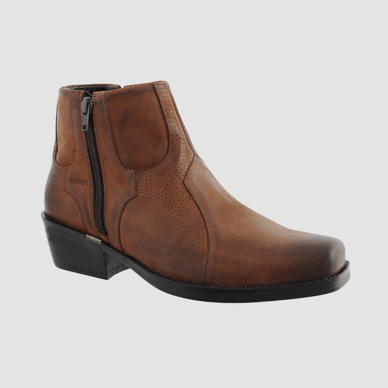 Mens Stefan Cuban Heeled Boot in Tan Leather