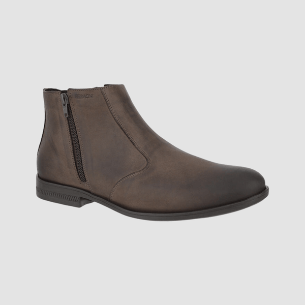 Ferracini march mens casual leather zip boot in brown rust